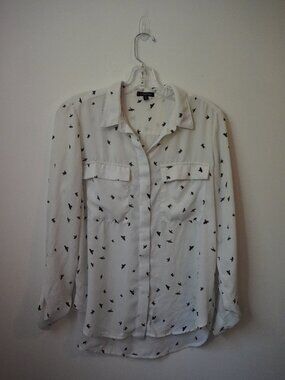 Dynamite Chiffon Blouse Size Small Bird Print Black and White Office Workwear